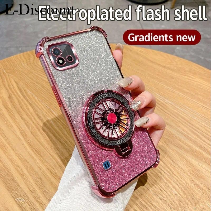 New Phone case Realme C20 Back cover Shockproof Plating Rotating Gyro Stand Cover For RealmeC20 Phon