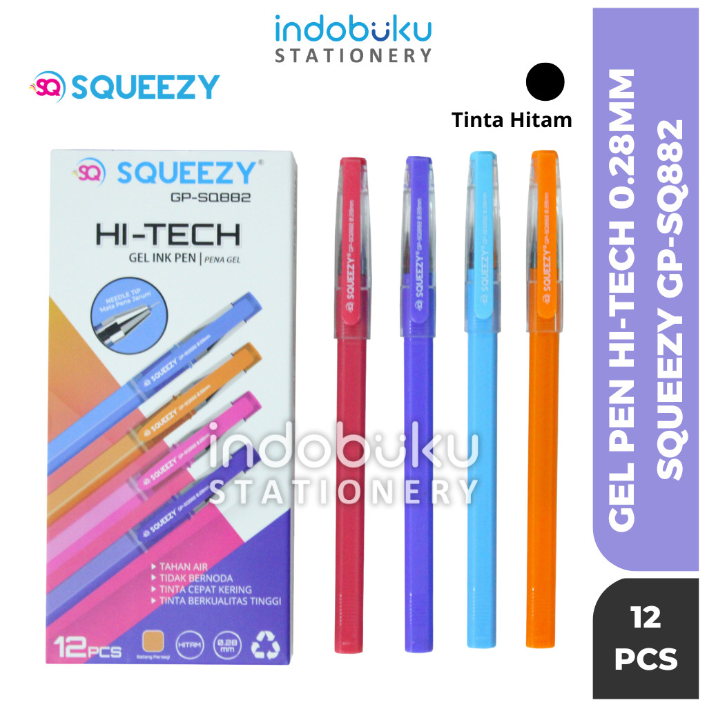 

( 1 Pack 12 Pcs ) Gel Pen Hi-Tech / Pulpen Hi Tech Squeezy 0.28mm Hitam GP-SQ882
