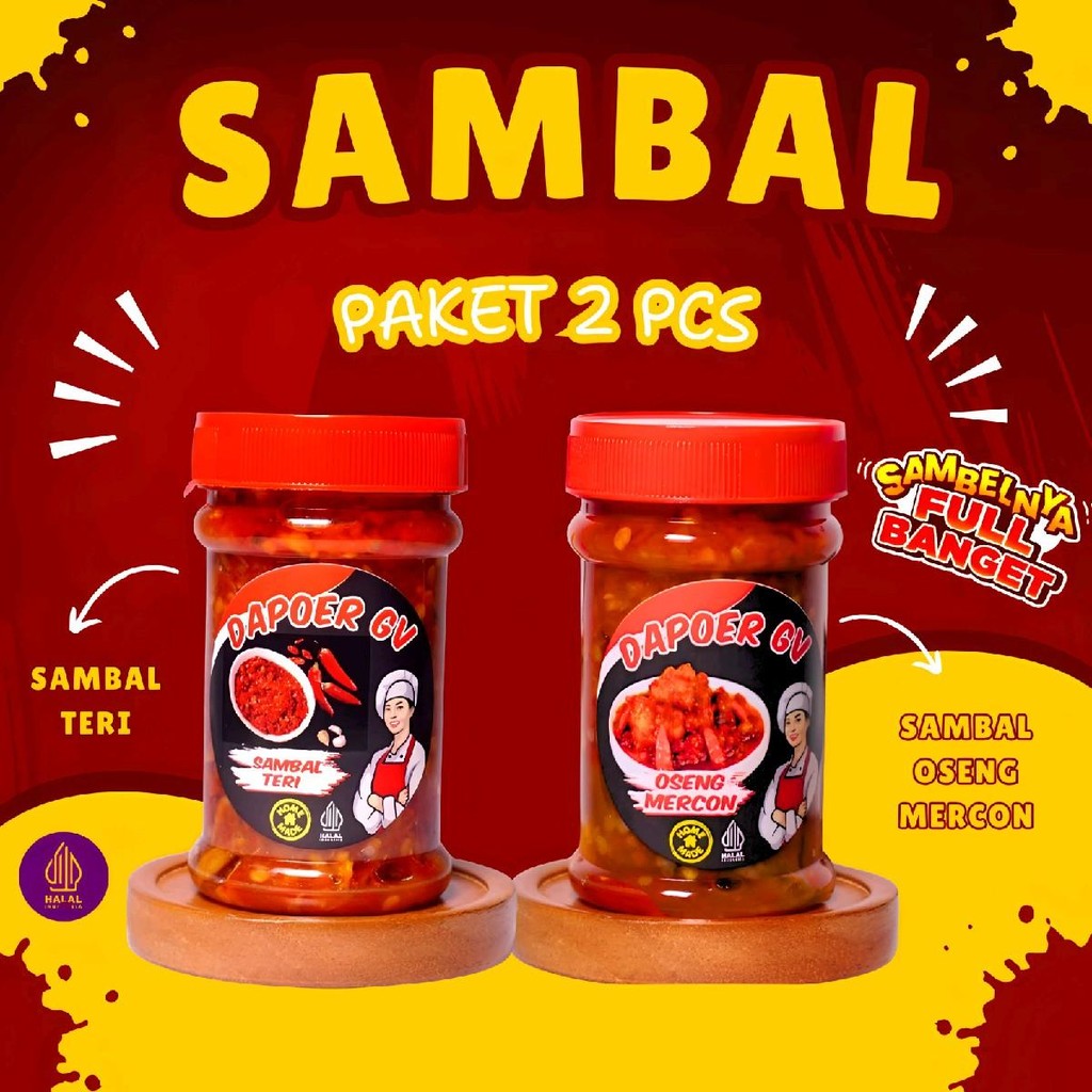 

Sambal Paket 2 Dapur GV 130g Tanpa Pengawet, Halal, Level Pedas Ekstra - TERI MERCON