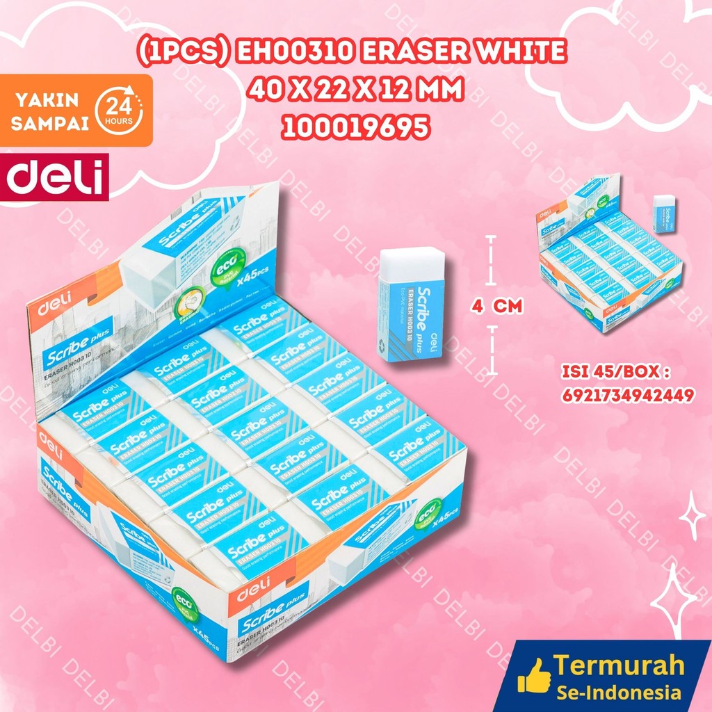 

PENGHAPUS PENSIL ERASER STIP PENGHAPUS PUTIH DELI (1PCS) H00310 ERASER WHITE 40X22X12MM