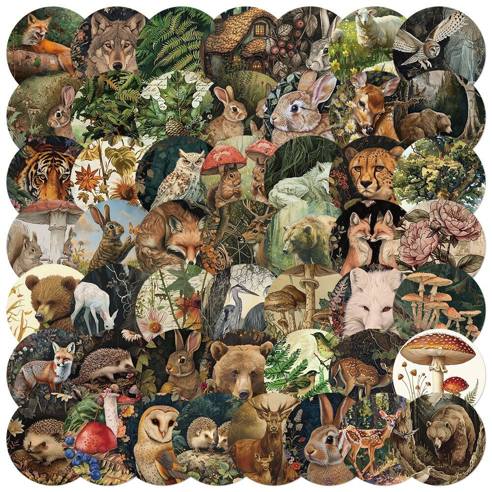 

10/50PCS Retro Cartoon Forest Animals Stickers Aesthetic Graffiti Decals Laptop Water Bottle Luggage Notebook Waterproof Sticker