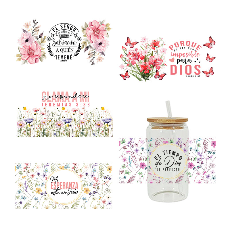 

UV DTF Transfer Sticker Flowers For The 16oz Libbey Glasses Wraps Bottles Cup Can DIY Waterproof Custom Decals D18441