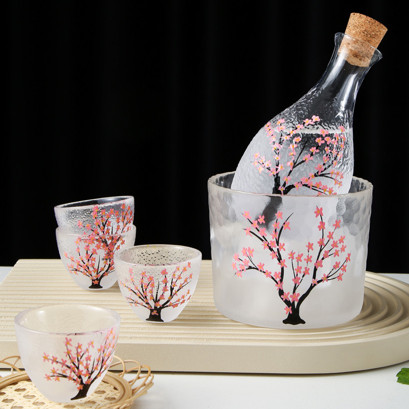 1 Set Japanese Style Sake Set Sakura Wine Glasses And Wine Decanter Handmade Cocktails Sake Glass Vi