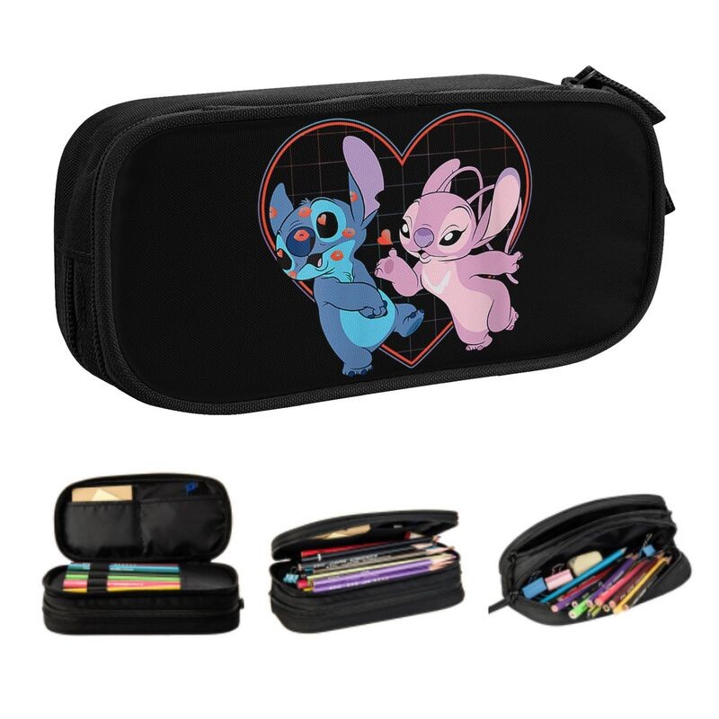 

Custom Stitch Lilo Angel Heart Kisses Cute Pencil Cases Girl Boy Large Capacity Pencil Bag School Accessories