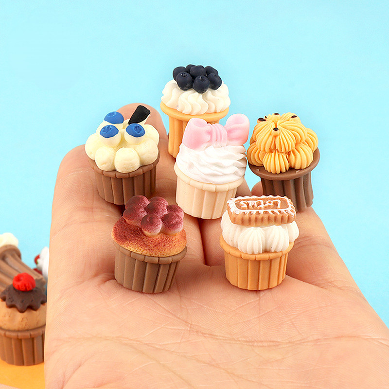

10pcs Diy Kawaii Resin Mini Cup Cake Fake Food Toy Phone Case Hair Decoration Accessories Mini Figurines Sculptures and Statues