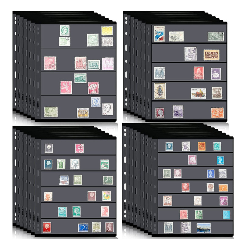 

10pcs/Lot Stamp Album Collection Refill Pages 4 5 6 7 Lines Grid Acid Free Stamp Holder Sheets Black Clear Money Banknote Page