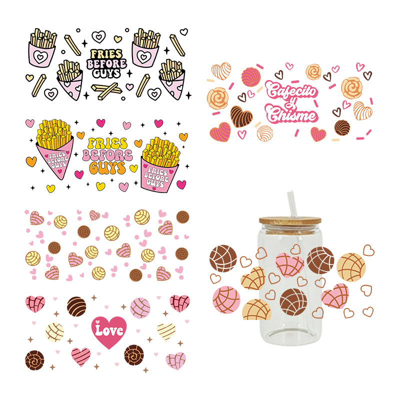 

UV DTF Transfer Sticker Food For The 16oz Libbey Glasses Wraps Cup Can DIY Waterproof Easy To Use Custom Decals D2511