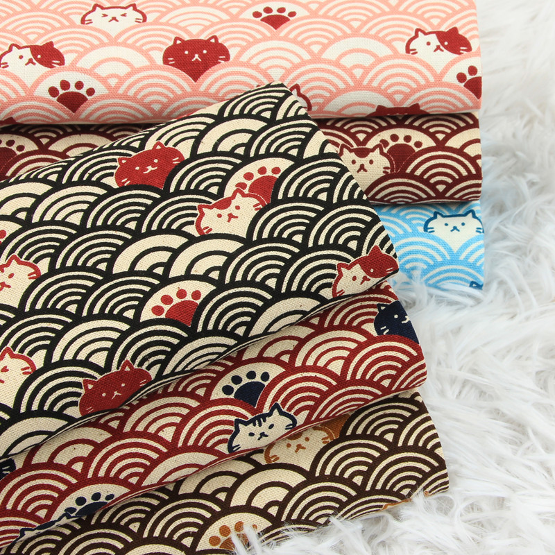 

Half Yard Thicken Cotton Fabrics Soft Breeze Cat Curve Print, Handmade DIY Bag Cloth Material 100% Cotton CR-389