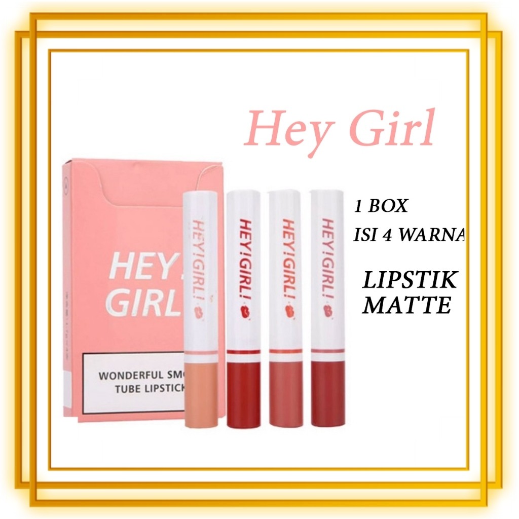 LS Lipstik Korea 4in1 HengFang Hey Girl Lipstick Matte Wonderful Smoke Tube Tahan lama & Waterproof