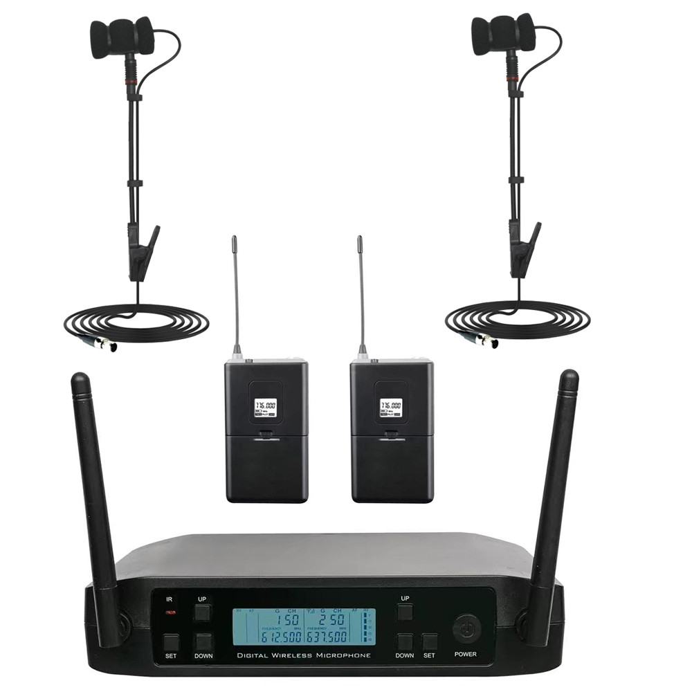 Dual Wireless Saxophone Microphone Professional for Saxo Flute Trumpet Horn 2 Channels Cordless Body