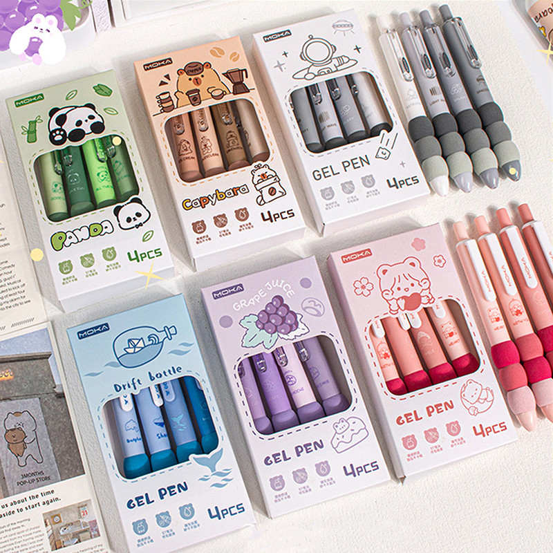

4Pcs Kawaii Capybara Pressing Neutral Pen Soft Sponge Writing Pen Cartoon Quick Drying Writing Smooth Gel Pen Student Stationery