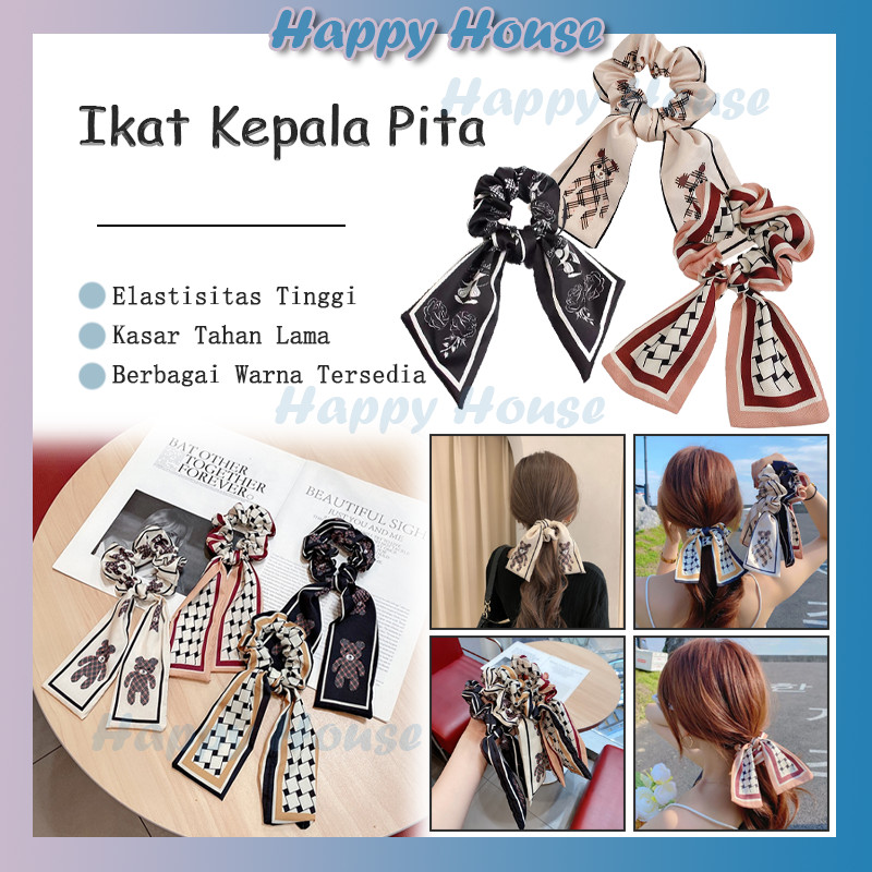 Scrunchie Korea Model Pita Panjang Aesthetic Motif Bunga Kunciran