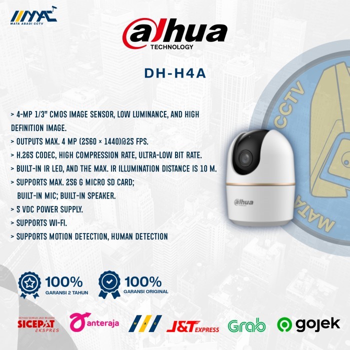 CCTV WIFI Dahua DH-H4A Indoor With AI CCTV 4MP bisa konek NVR/DVR