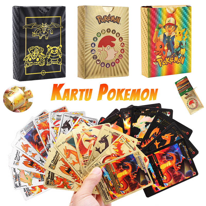 Kartu Pokemon Charizard 1 box 55pcs Metal emas  Pokemon Shiny Cards Pokemon Go Pikachu Charizard Pik