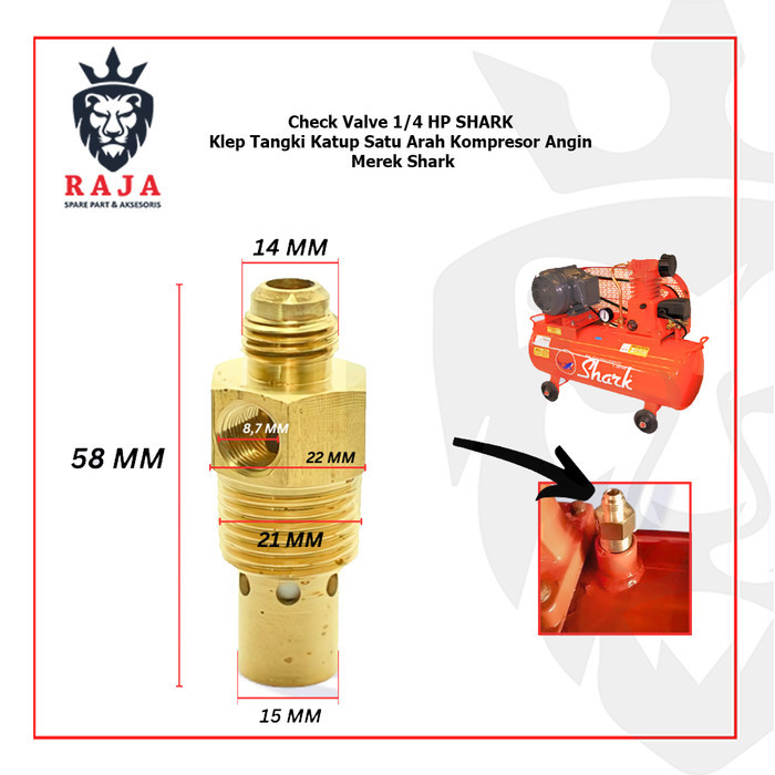 Check Valve 1/4 HP SHARK Klep Tangki Katup Satu Arah Kompresor Angin Merek Shark