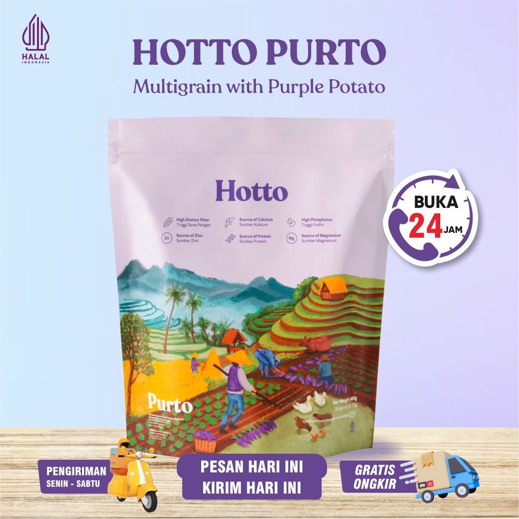 

Hotto Purto Multigrain/Oat Superfood Ubi Ungu - 1 Pouch Original Mengandung Serat Tinggi