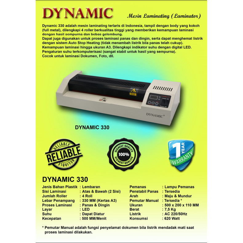 

Mesin Laminating DYNAMIC 330 Mesin Laminating Dynamic-330 LED