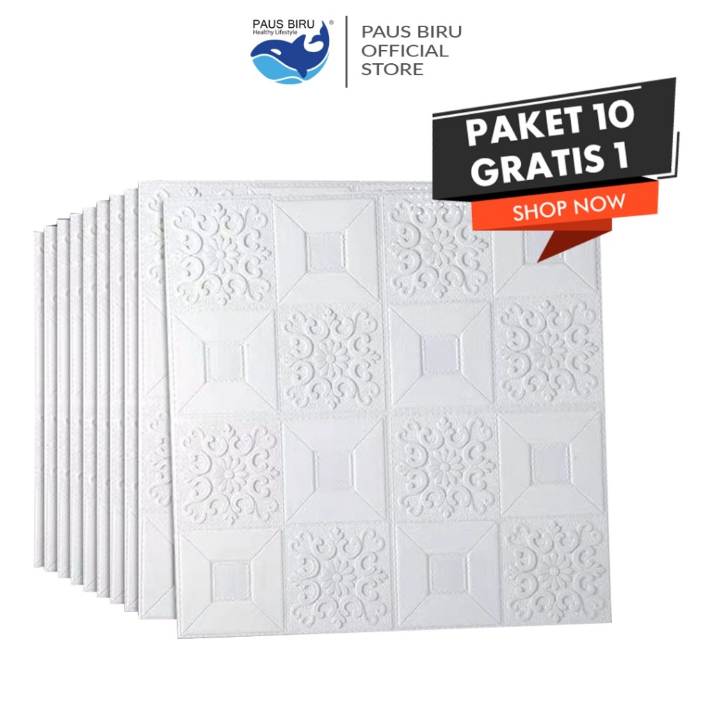 hc53ed Paus Biru - Paket 10(Free 1) Wallpaper Dinding Foam Timbul 3D Bata Classic Motif Batik 70x70c