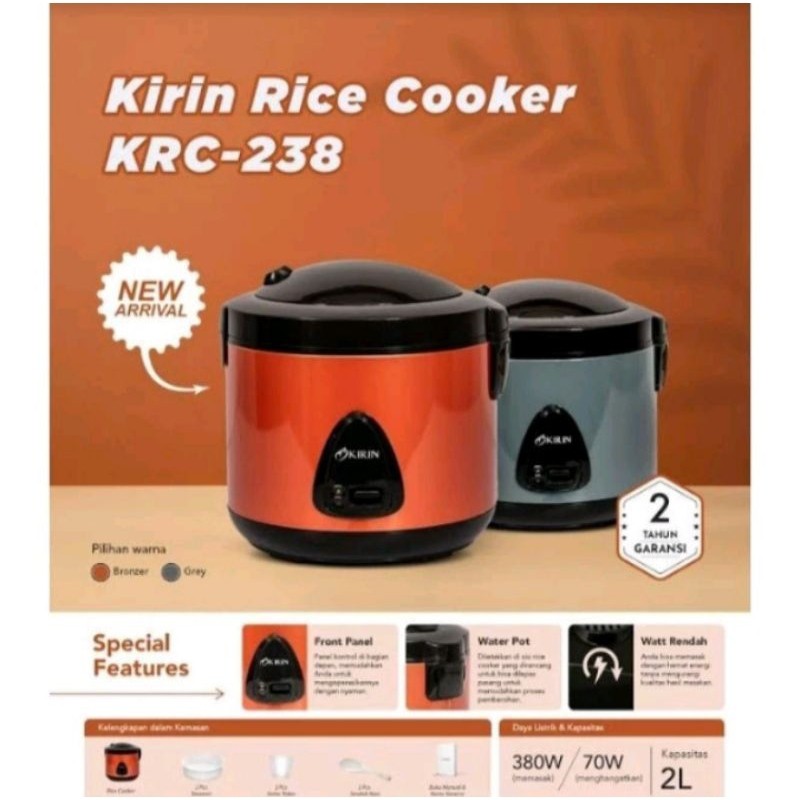 Kirin Rice Cooker KRC 238 2 Liter Rice Cooker Kirin