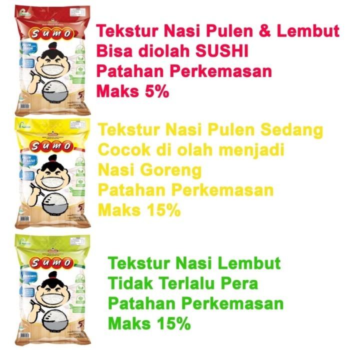 

BERAS SUMO MERAH 5KG NASI SUSHI PULEN HALAL MUI - Merah