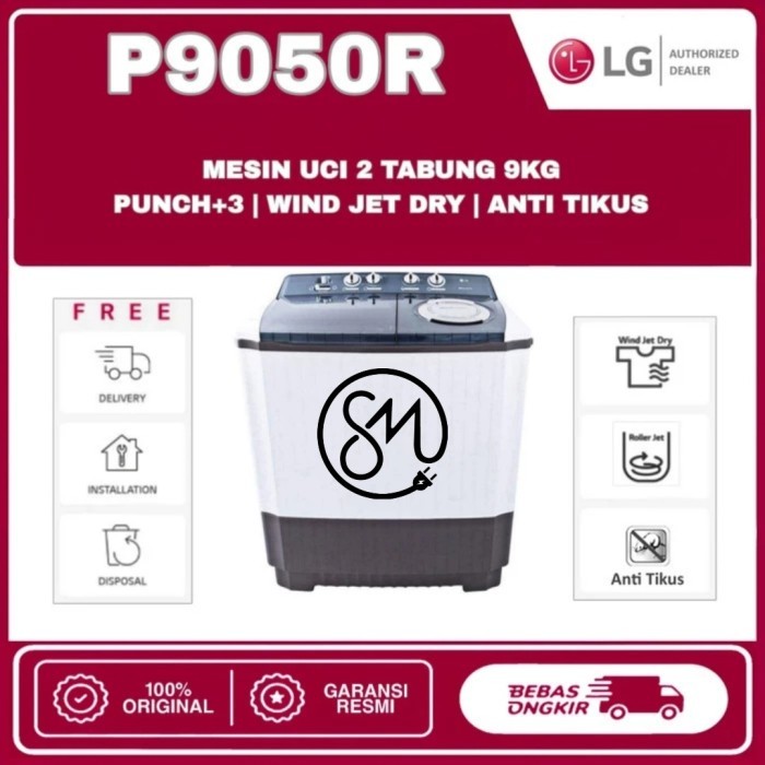 Mesin cuci LG 9 kg P9050R Twin tube 2 tabung Wind Jet Dry