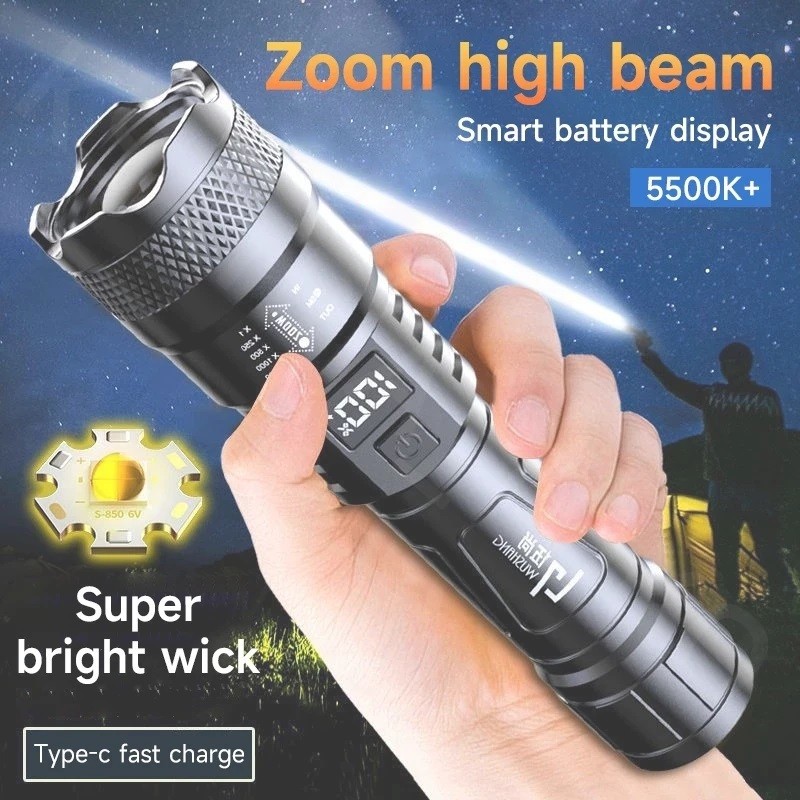 【COD】Senter Cas Senter Swat Police Led 300W Super Terang Portabel Zoom Rechargeable Ipx8 Tahan Air 1