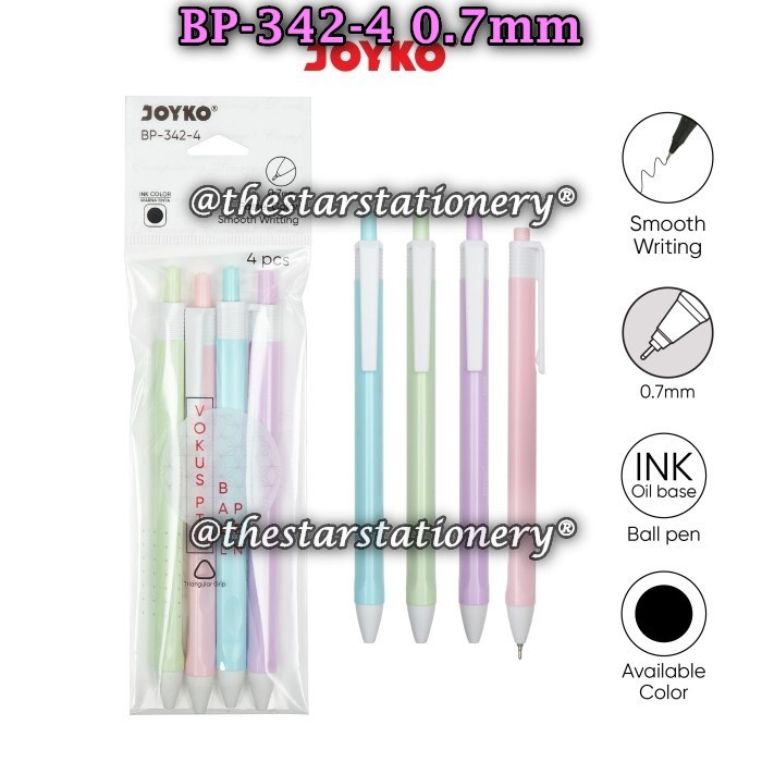 

(1 Set Isi 4 Biji) GROSIR Bolpen Joyko BP-342-4 0.7 mm Ball Pen Hitam / Pulpen Pena Joyko BP 342