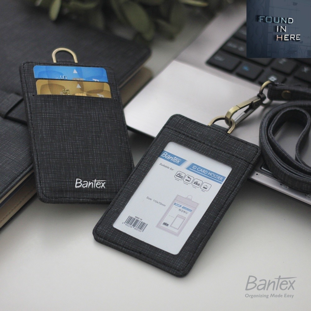 

PPROMO HOT TERMURAH!! / Bantex Leather Name Tag ID Card Holder Black 8869 10 Kulit Sintetis Lanyard Tali