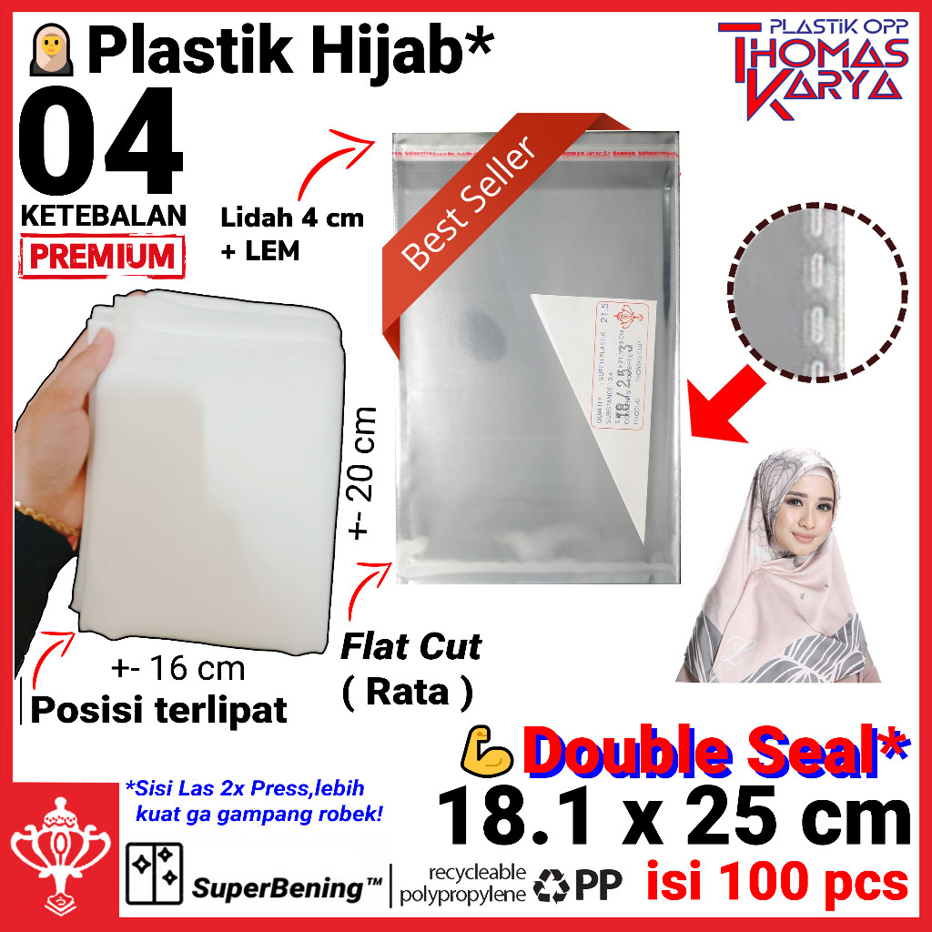 Plastik OPP 18x25 DOUBLE SEAL TEBAL Isi 100 Kantong Bening Kemasan Hijab Jilbab Pashmina Undangan So