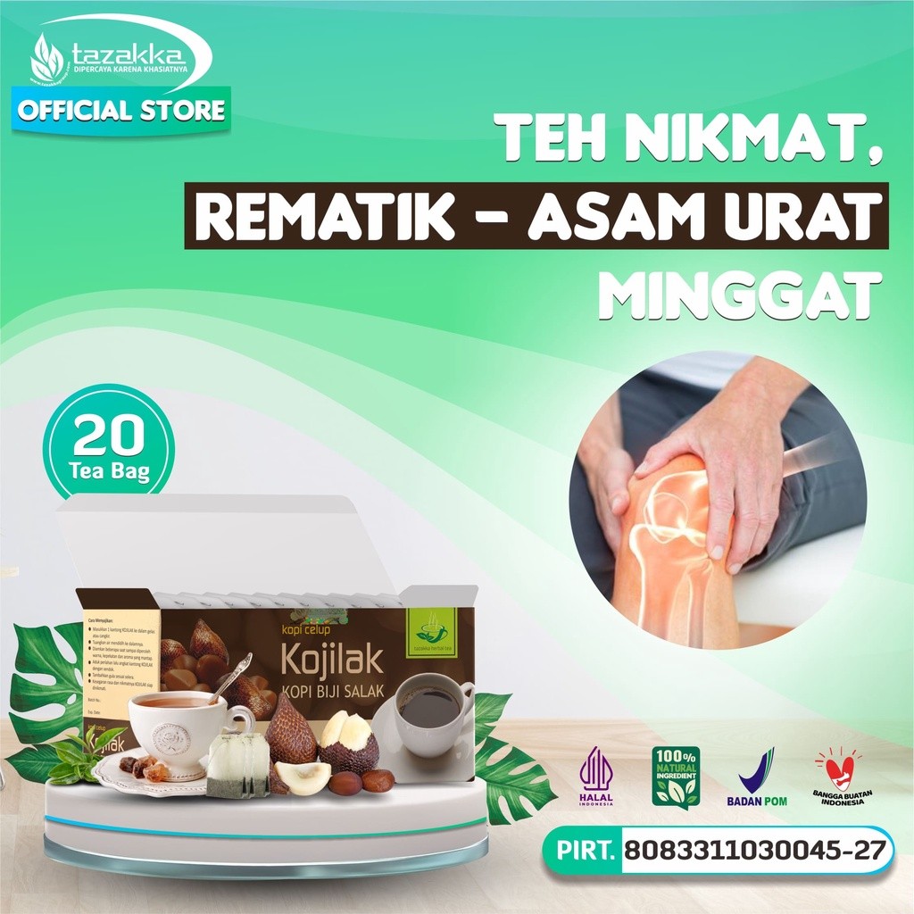 

KOJILAK Kopi Biji Salak Teh Herbal Tazakka Isi 20 Kantung Celup Minuman Kesehatan Obat Asam Urat dan Rematik Mendetoksifikasi Tubuh