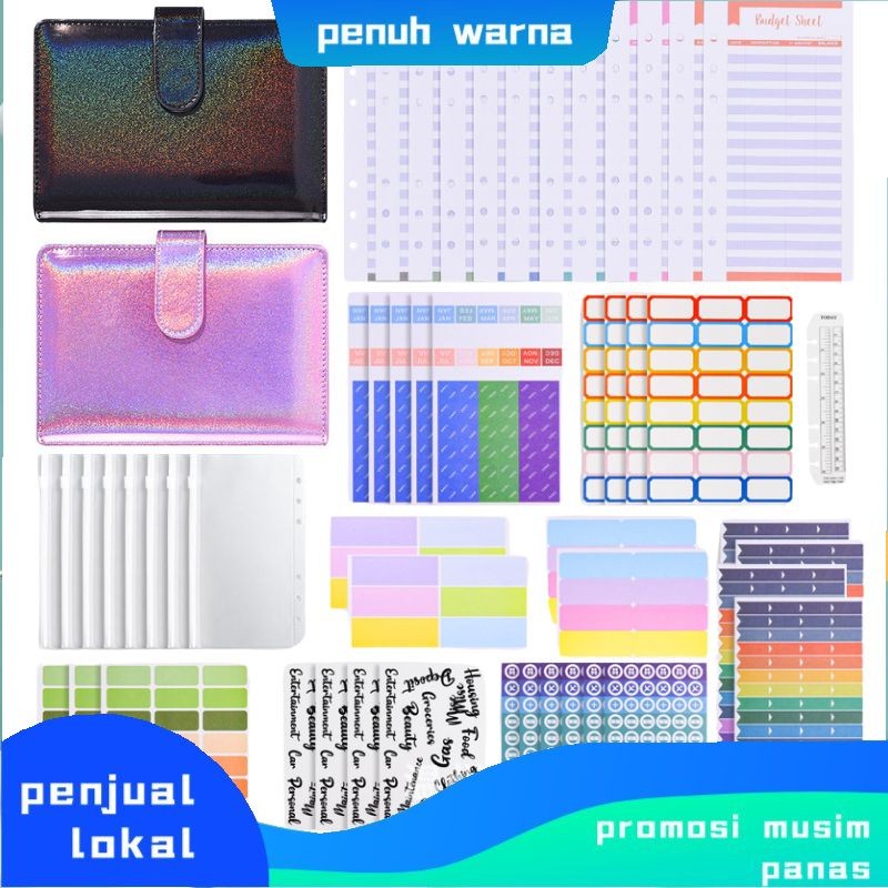 

【Beli satu gratis satu】A6 Ring Paket Binder Keuangan Lengkap Binder kulit keuangan A6 Note book premium 31pcs Binder set premium motif gliter