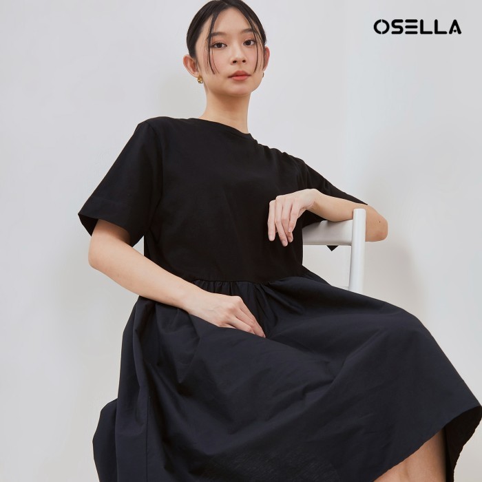 Osella Contrast-Panel Midi Dress In Black 2157400243 | Midi Dress Wanita