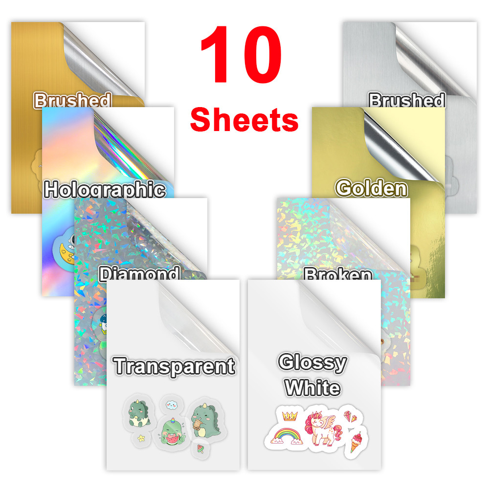 

10 Sheets A4 Holographic Printable Vinyl Sticker Paper Waterproof Self-adhesive Rainbow Laser Inkjet Stickers For Inkjet Printer