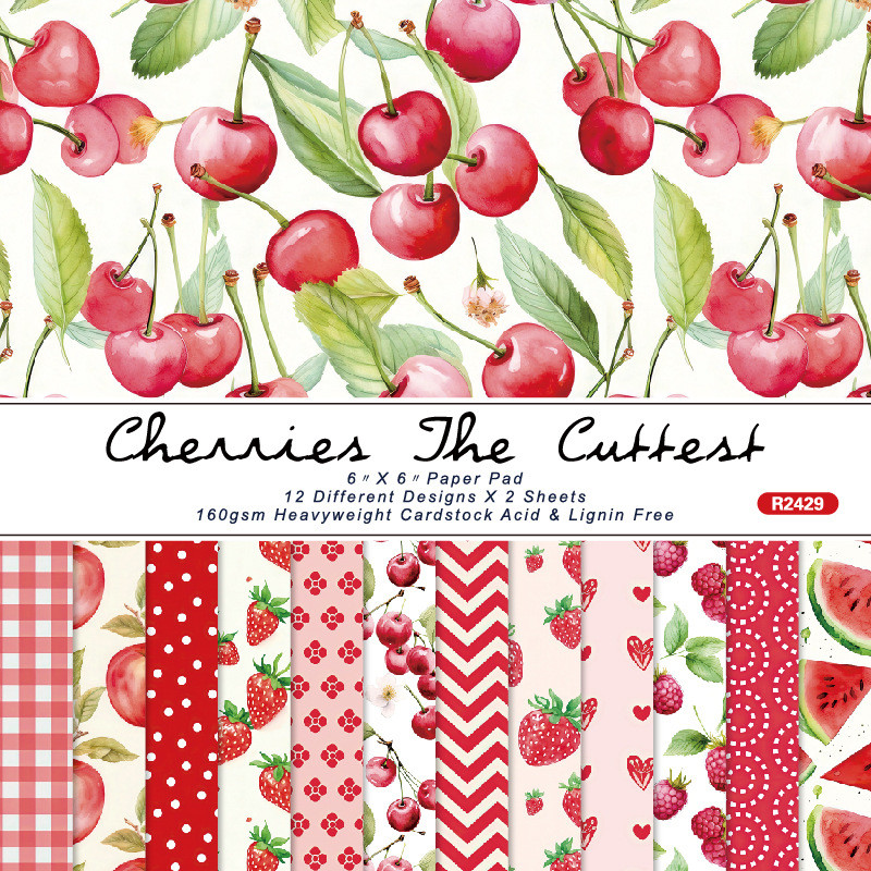 

KLJUYP 24 sheets 6"X6" Cherries Paper Scrapbook paper Scrapbooking patterned paper pack DIY craft Background paper