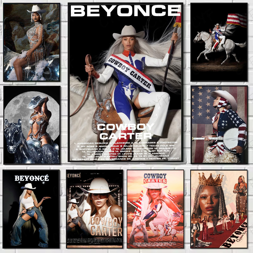 B-Beyonce Cowboy Carter Singer Poster High Quality Wall Art for Home Office Bedroom Living Room Hall