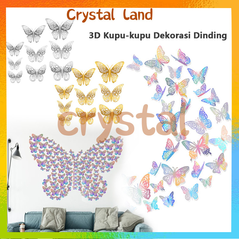 

12pcs Stiker Dinding Desain Kupu-Kupu Hollow 3D Untuk Dekorasi Pesta Pernikahan Butterfly