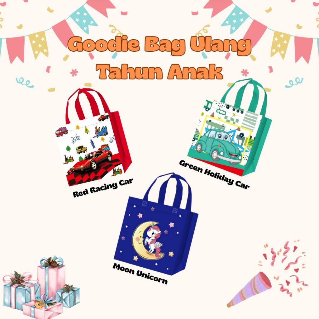 

Tas Ultah Anak Lucu - Goodie Bag Hampers Souvenir & Tempat Makan - Bahan Tebal & Premium - FREE Custom Nama - Ready Stock!