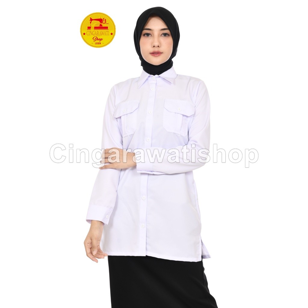 Kemeja Tunik PDH PNS Seragam Putih Wanita Lengan Panjang