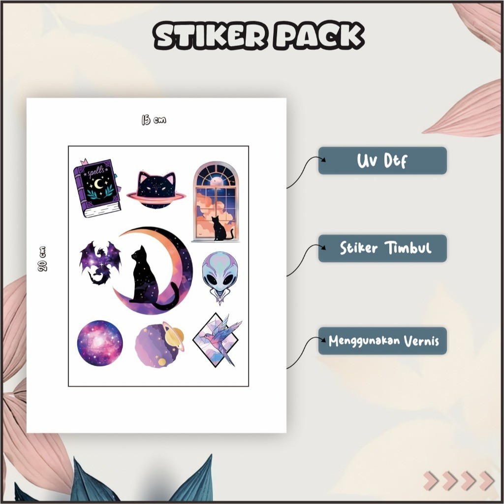 

Stiker Sticker Setiker Setikker Pack UV DTF Motif Galaxy Ungu Hitam Biru P73
