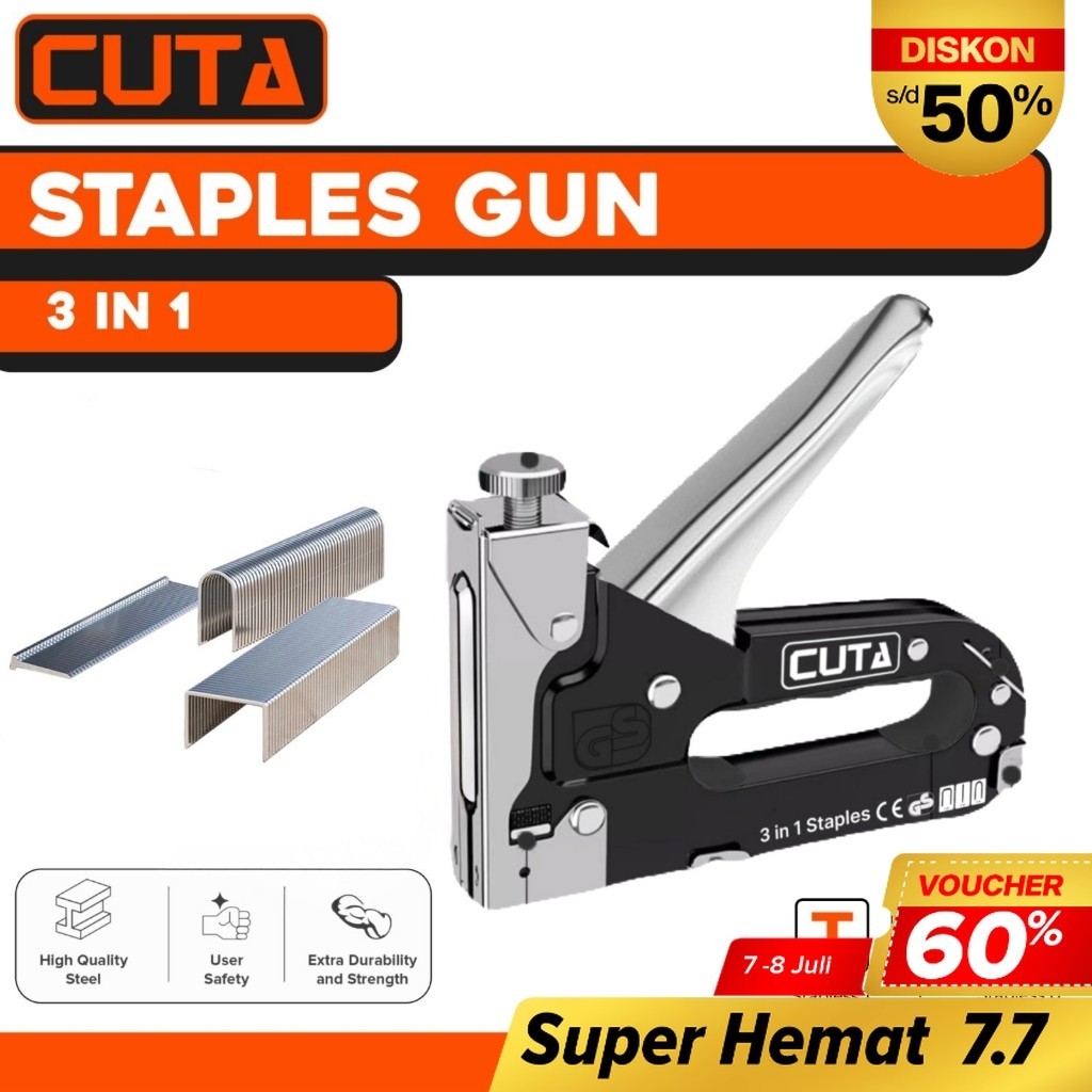 

CUTA Staples Gun 3 in 1 Chromium Staples Tembak Hekter Tembak Gun Tracker Staple Tembak Stapler
