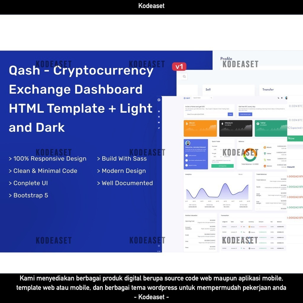 WEB TEMPLATE QASH - CRYPTOCURRENCY EXCHANGE HTML DASHBOARD D2241 KODEASET