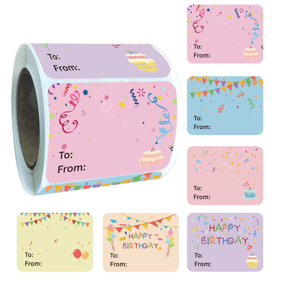 

300 Pcs Happy Birthday Gift Tags Name Tags Stickers 1.5 x 2 Inch - Rectangle to from Labels .