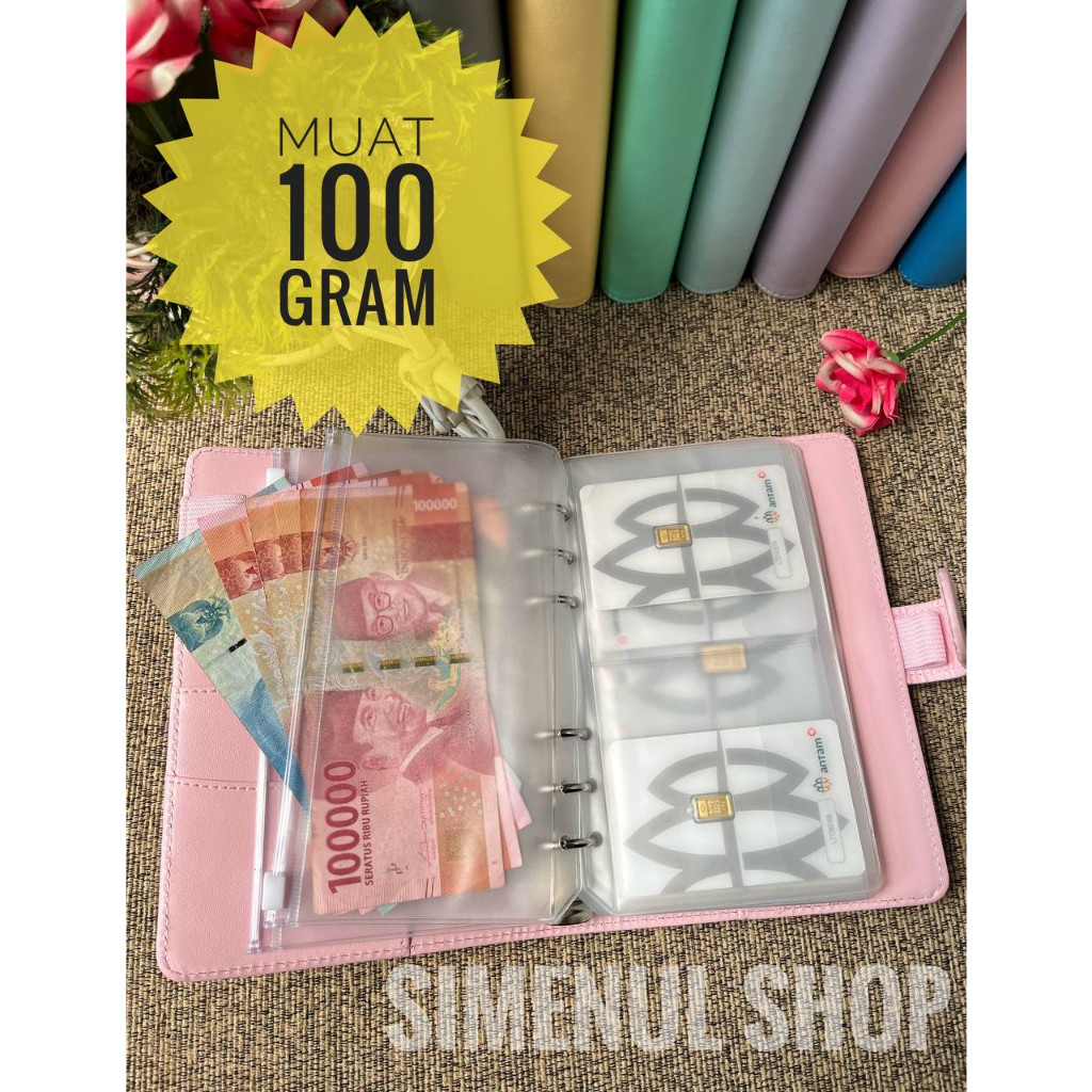 

Binder Logam Mulia ANTAM 6 Ring A6 MUAT 100 GRAM Motif Polos Album Antam Plus Zipper Bag Budgetting Keuangan Financial Planner