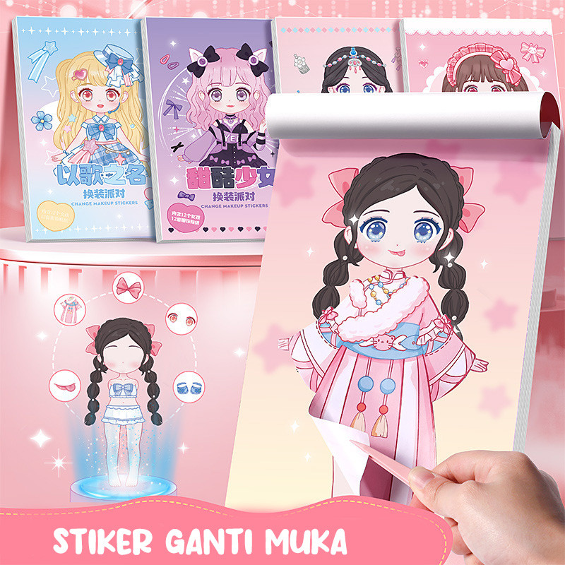 

Stiker Mainan Anak Kartun Lucu Change Makeup Buku Sticker DIY Berdandan Ganti Muka Pakaian MX-5042 - Zio