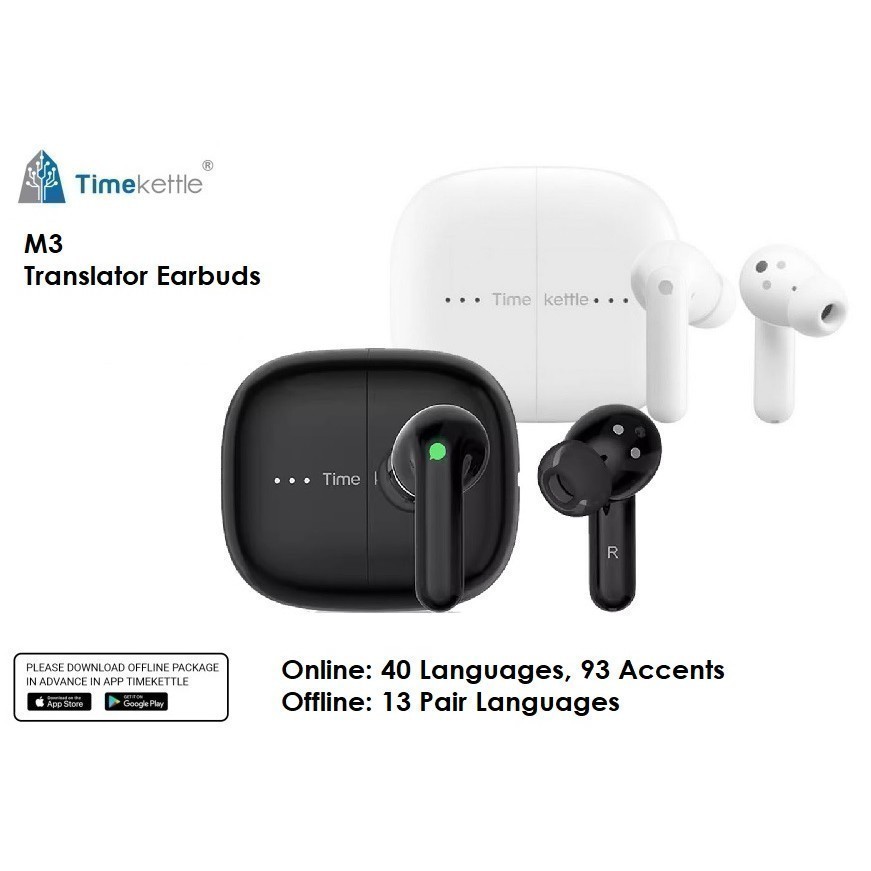 TIMEKETTLE M3 Translator Earbuds OFFLINE - Penerjemah Bahasa Asing