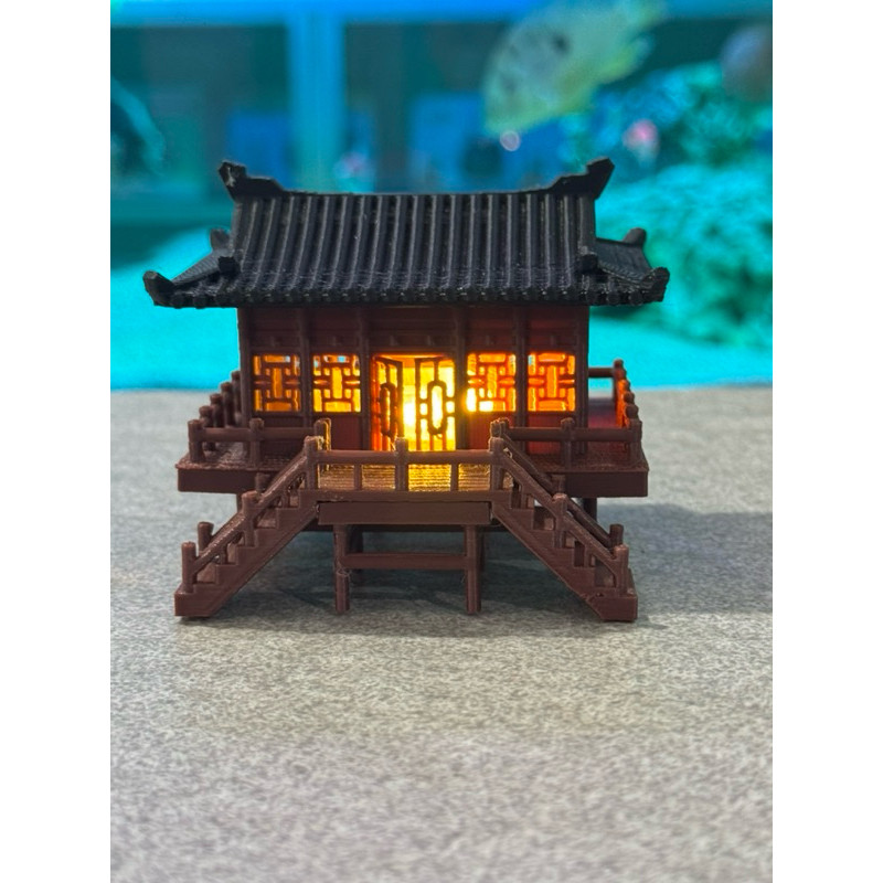 miniatur rumah kuil berlampu hiasan aquarium aquascape