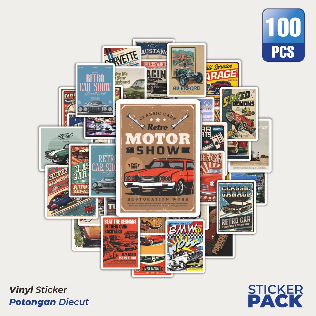 

Stiker Vinyl Stiker Mini Retro Car Poster Waterproof Aesthetic- Untuk Laptop, Motor, dan Helm - Paper Stationery Pack