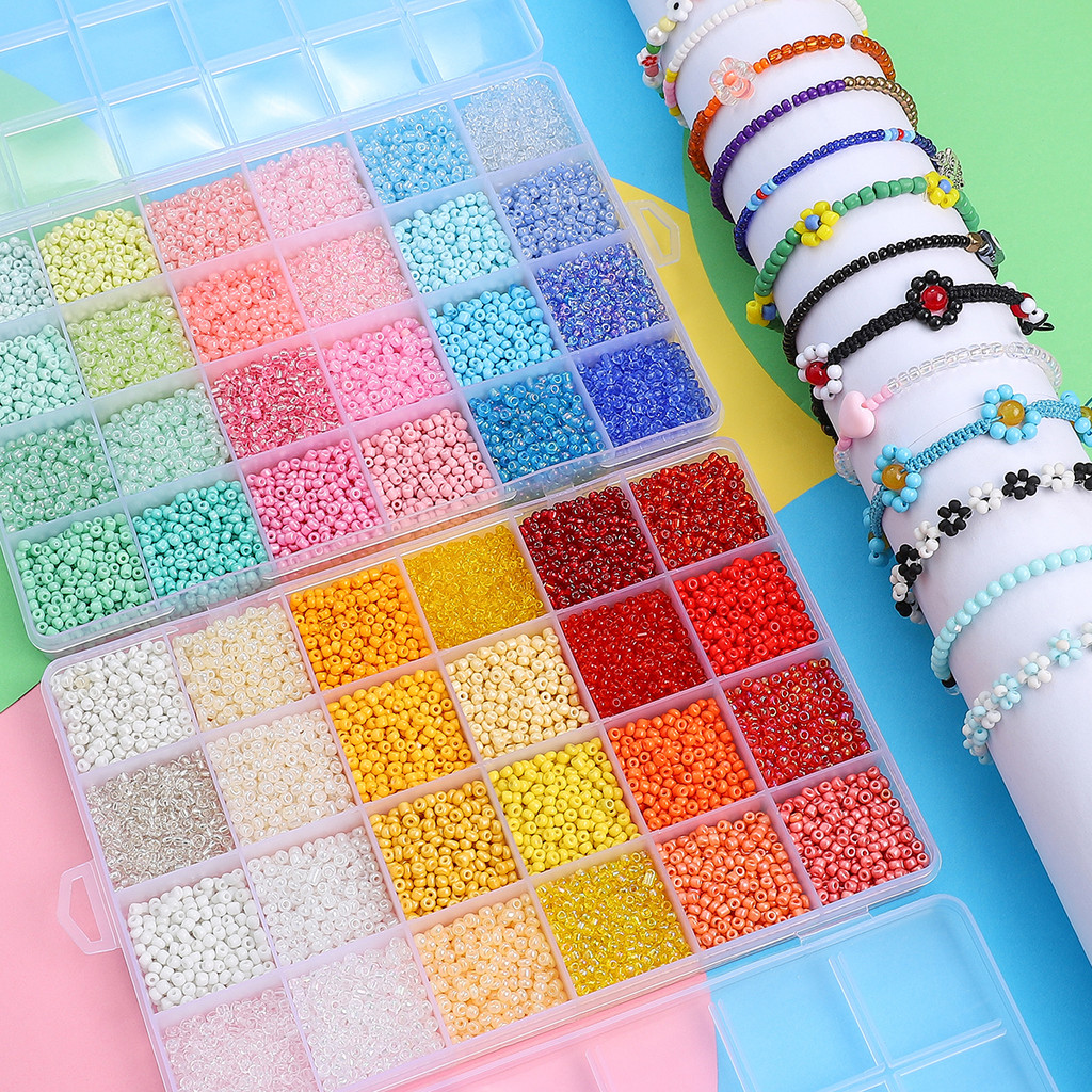 

24 Grid 3mm Glass Seed Beads Set | DIY Jewelry Making Kit for Bracelets, Necklaces, Earrings (12000pcs) Multi-Purpose Beads
