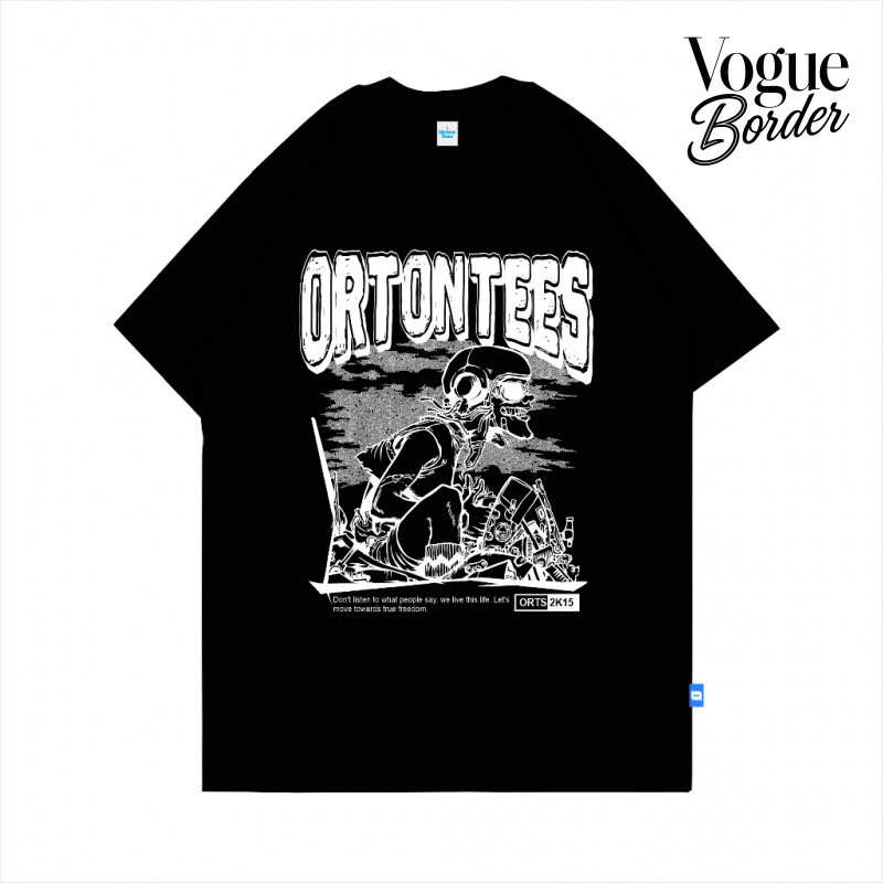 VOGUE BORDER ORTONTEES INDIFFERENT T-Shirt HITAM  Pria Wanita Premium Cotton 24s Kaos Street Wear Di