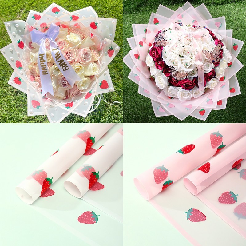 

20pcs/Pack Waterproof Strawberry Printed Gift Wrapping Paper, Ideal For Diy Handicraft Gift, Suitable For Flower Wrapping